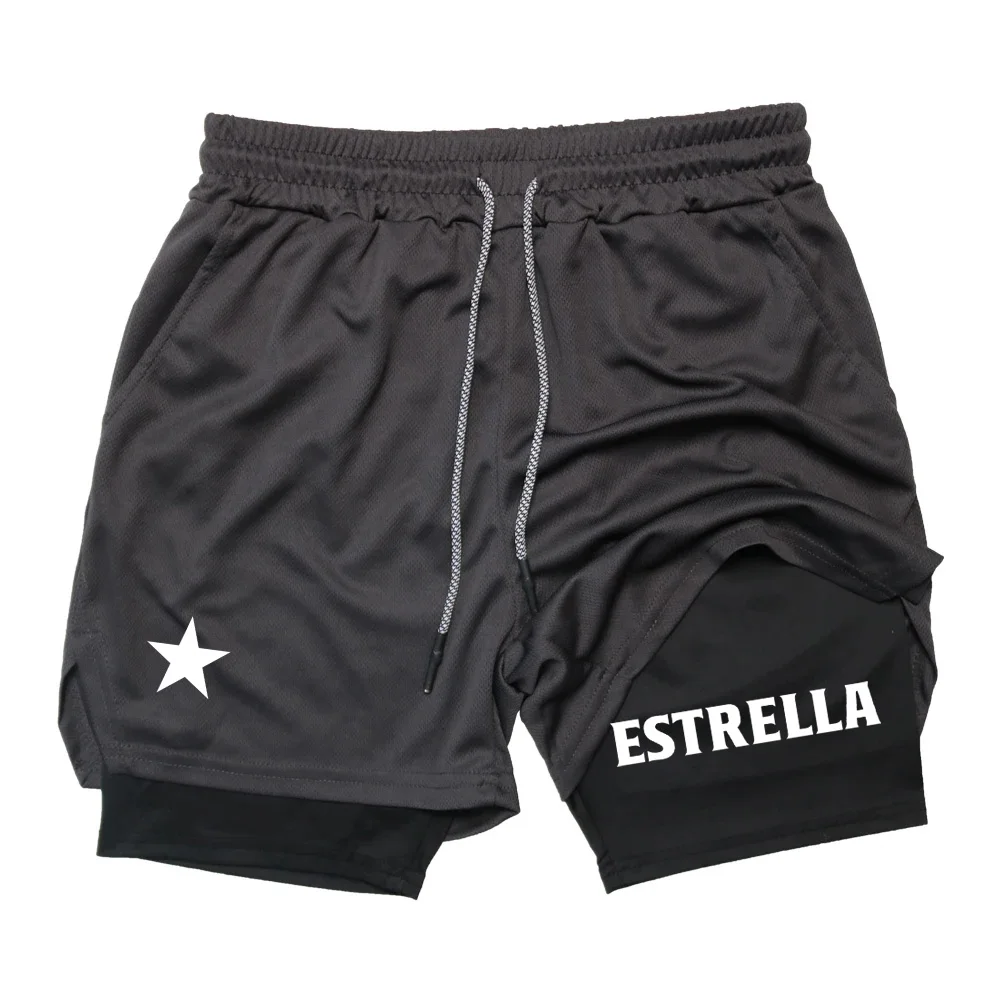 ESTRELLA 남성용 러닝 반바지, 운동복 조깅 반바지, 더블 데크 하의, 체육관 피트니스 트레이닝 스포츠 반바지, 2 in 1