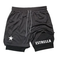 Running Shorts Men Sportswear 2 In 1 ESTRELLA Jogging Short Pants Double-deck Bottoms Gym Fitness Training Sport Shorts