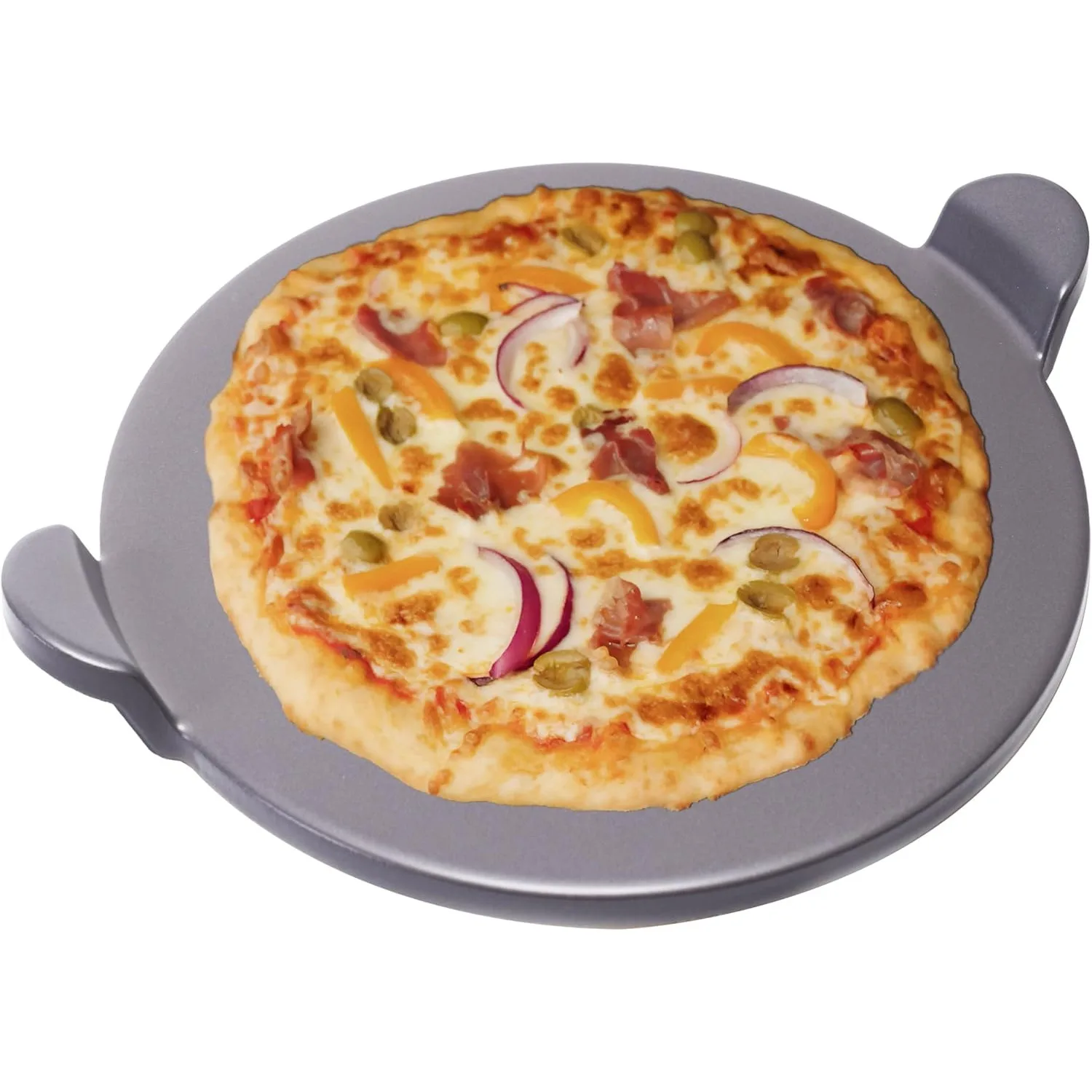 

Pizza Kitchen Glazed Round Pizza Stone with Handles for Oven and Grill, 15 inch