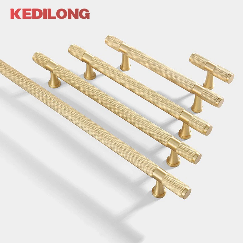 

KEDLO Modern minimalist embossed solid brass handle furniture hardware Nordic luxury kitchen cabinets brushed brass pull handle