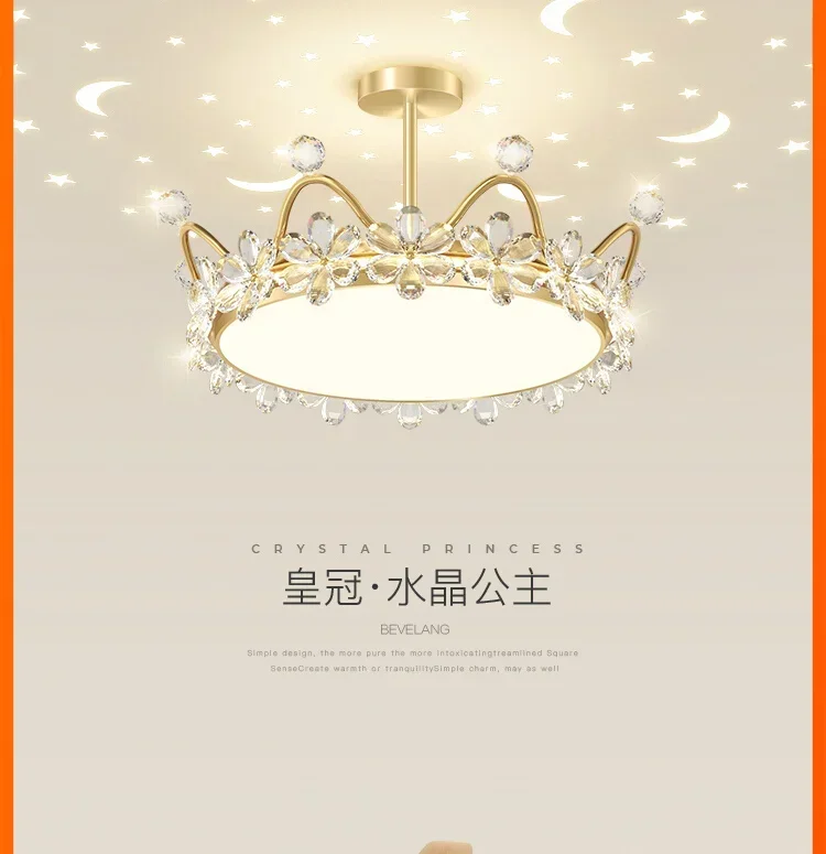 Crown Ceiling Lamp Nordic Creative Starry Sky Children Princess Room Crystal Flower Bedroom Luxury Living Room Chandelier