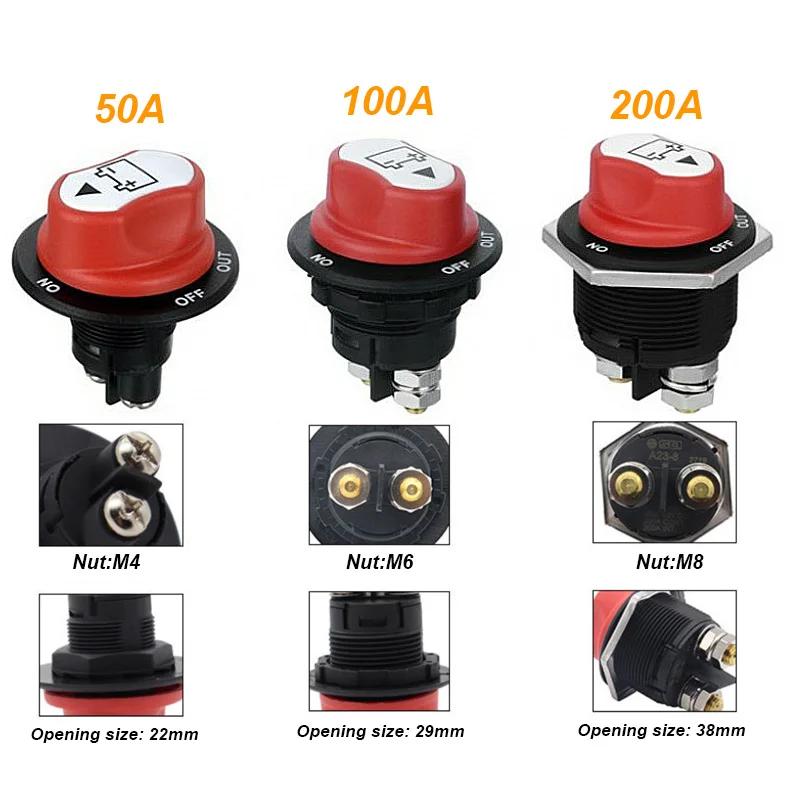 Car Battery Rotary Disconnect Switch Safe Cut Off Isolator Power Disconnecter for Auto Truck Motorcycle Boat Accessories