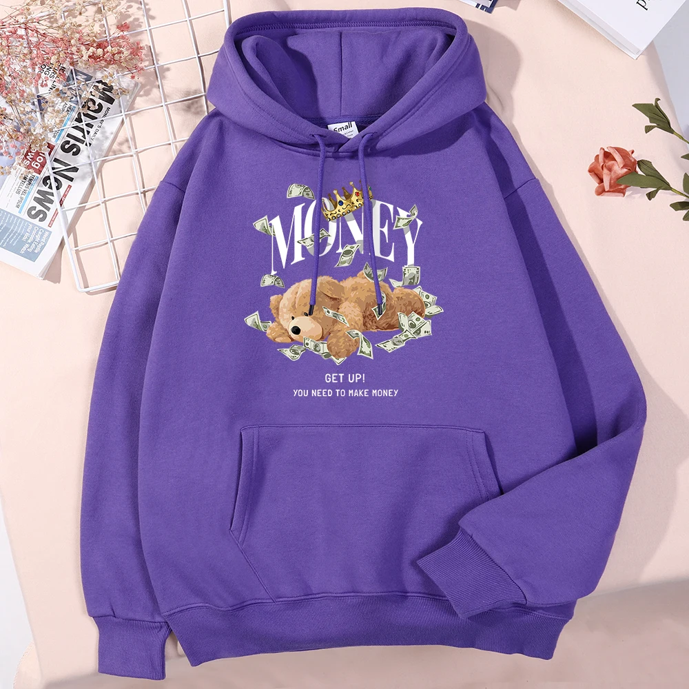 Get Up! You Need To Make Money Teddy Bear Hoodie Men'S Quality Street Hoodies Harajuku Comfortable Clothing Fashion Soft Clothes