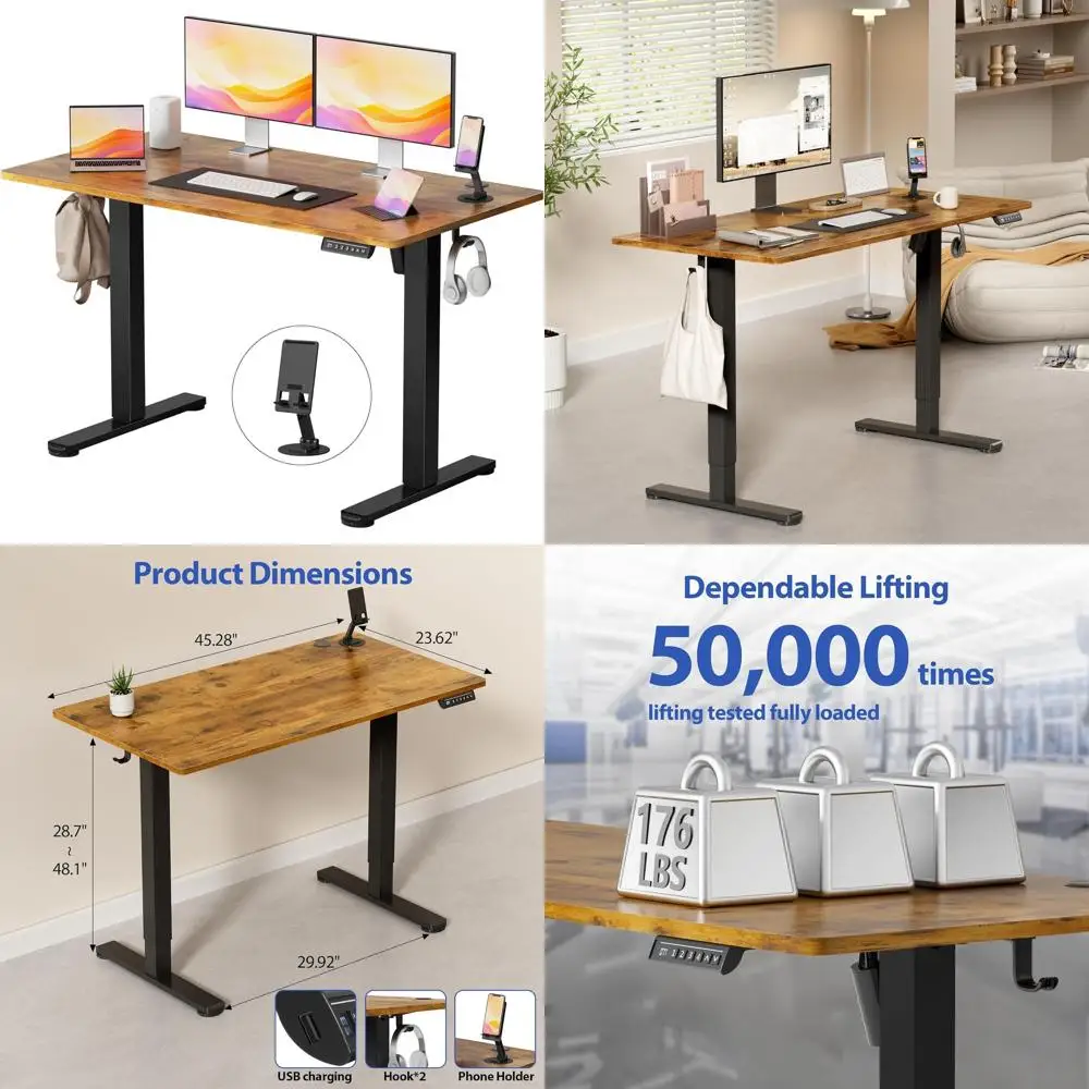 

Standing Desk, 46" x 24" Electric Height Adjustable Desks, Ergonomic Sit Down Stand Up Computer Gaming Table for Home, Office, R