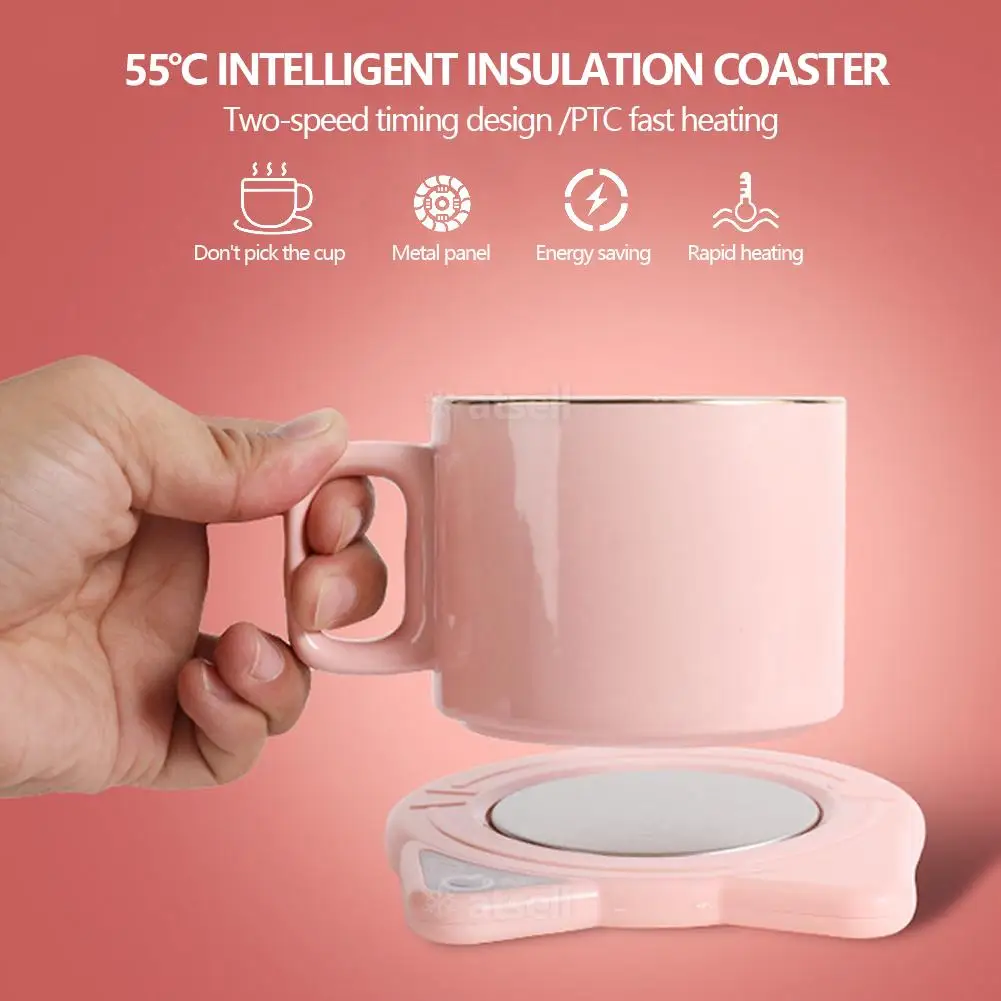 Calentador de taza de gato con USB para bebidas, almohadilla térmica para mantener la bebida caliente, posavasos para café, leche y té, apagado automático