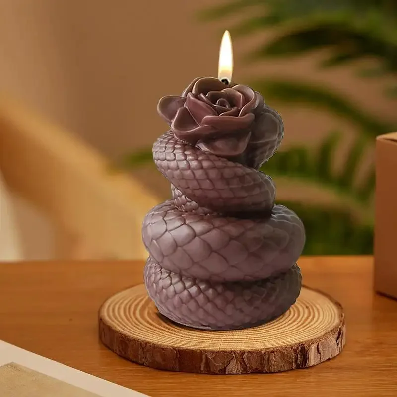 Halloween Rose Snake-Shaped Aromatherapy Candle Silicone MoldDIYCraft Plaster Mold Domestic Ornaments