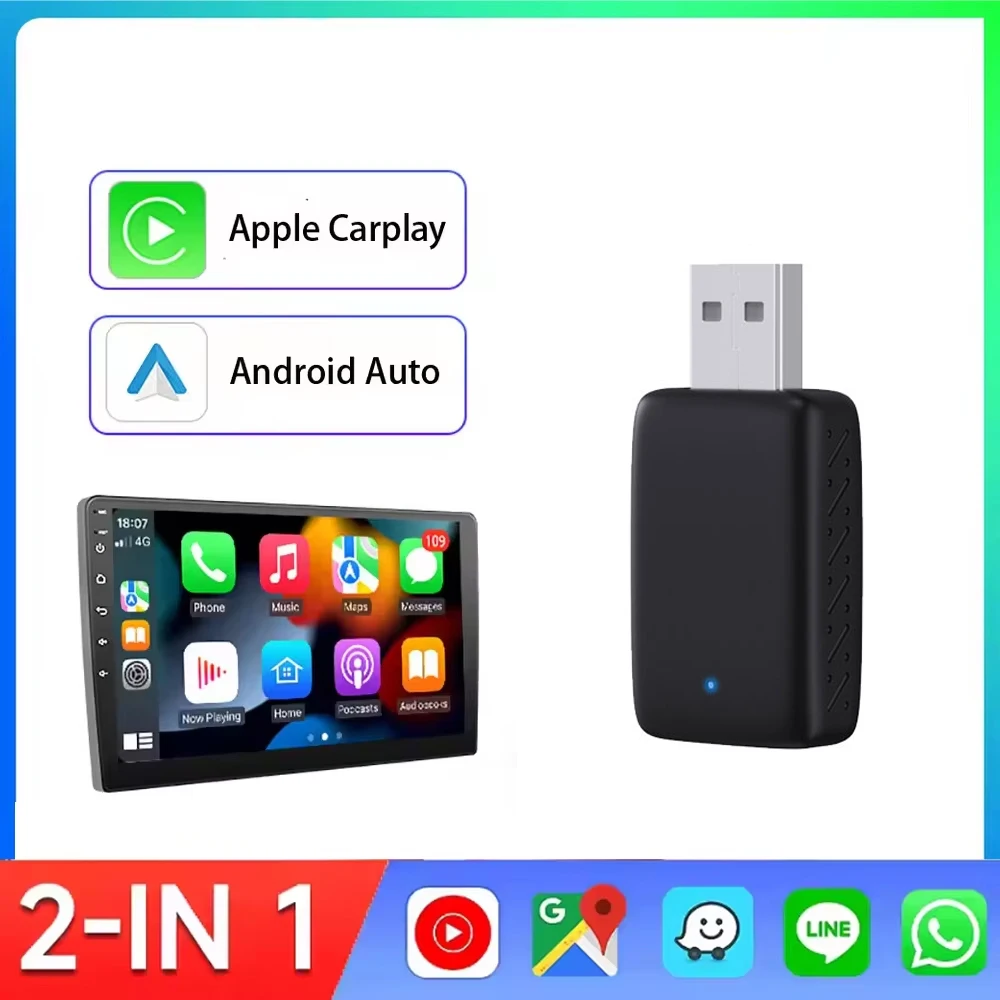 

2026 2in1 Wired to Wireless CarPlay Android Auto Adapter for OEM Car Stereo With USB Plug and Play