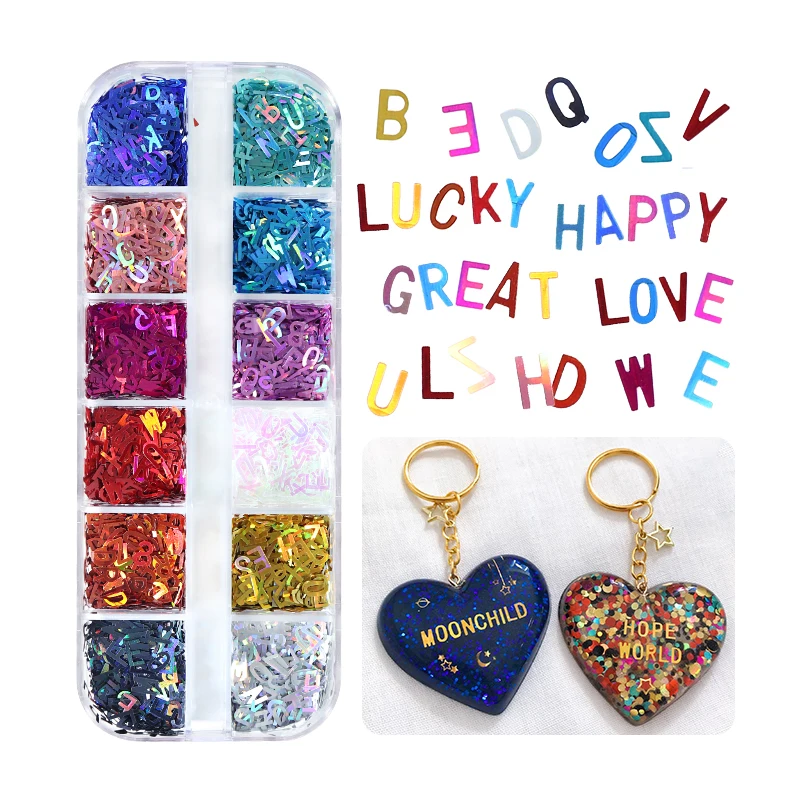 

Holographic Glitter English Alphabet Flakes Resin Epoxy Molds Filling Laser Letter Resin Sequins For DIY Silicone Molds Handmade