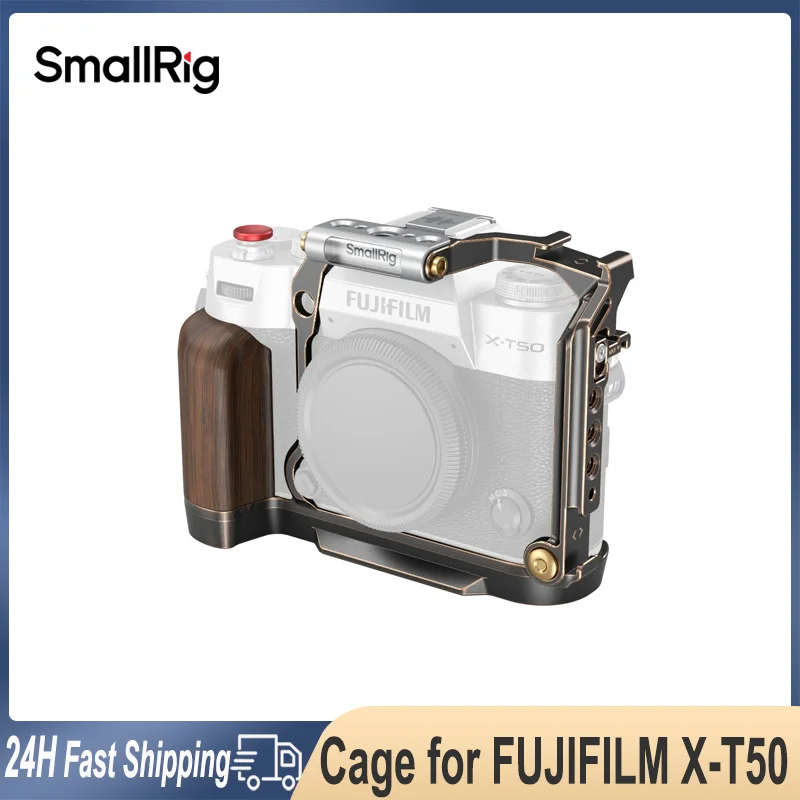 SmallRig Retro Cage Wooden L-Shape Grip for FUJIFILM X-T50 Protective Cover for FUJI Soft Leather Half Case with shoulder strap