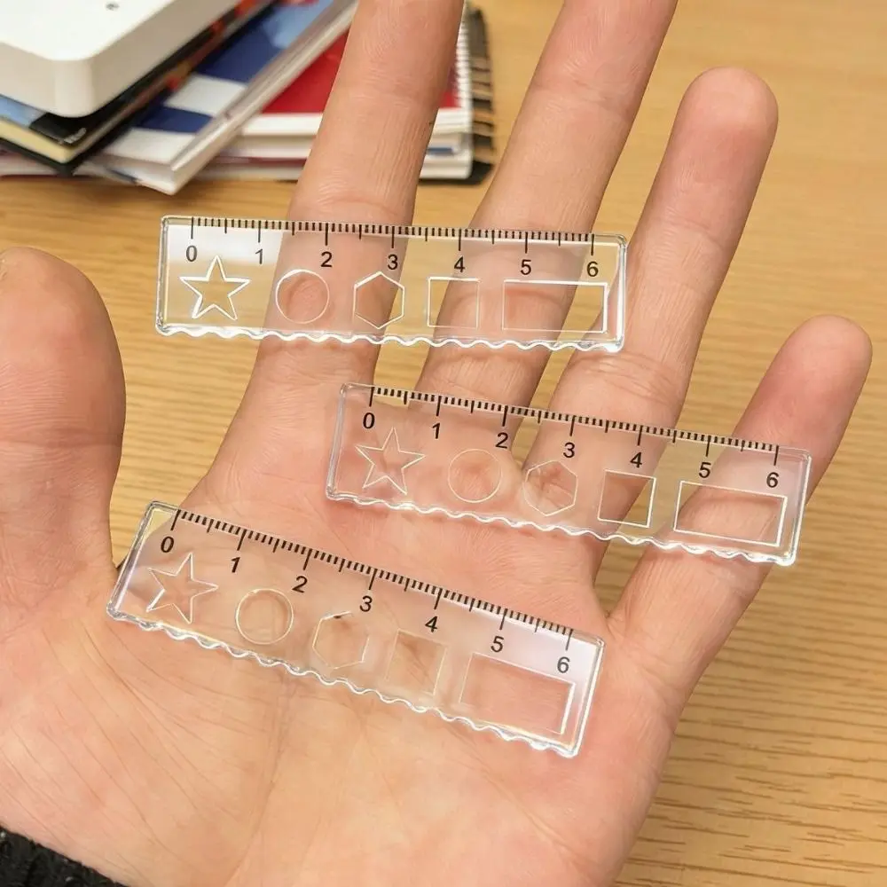 1pcs Multi-functional Transparent Mini Ruler Pocket with Wave Line Straight Ruler Drawing Measuring Tool Protractor Students