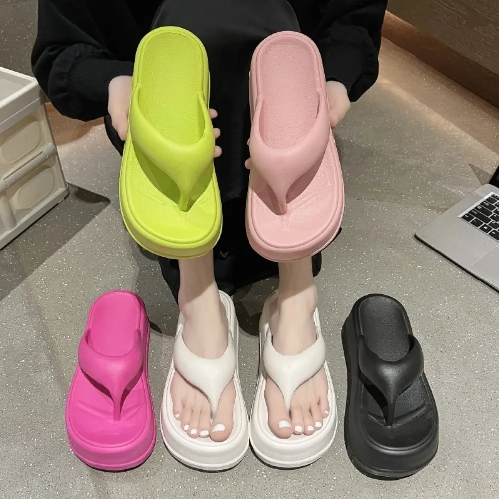 

Holiday Y2k Thick Flip Flops Solid Color Vacation Beach Women EVA Slippers Non-Slip Casual Shoes Seaside Sandals Indoor Outdoor