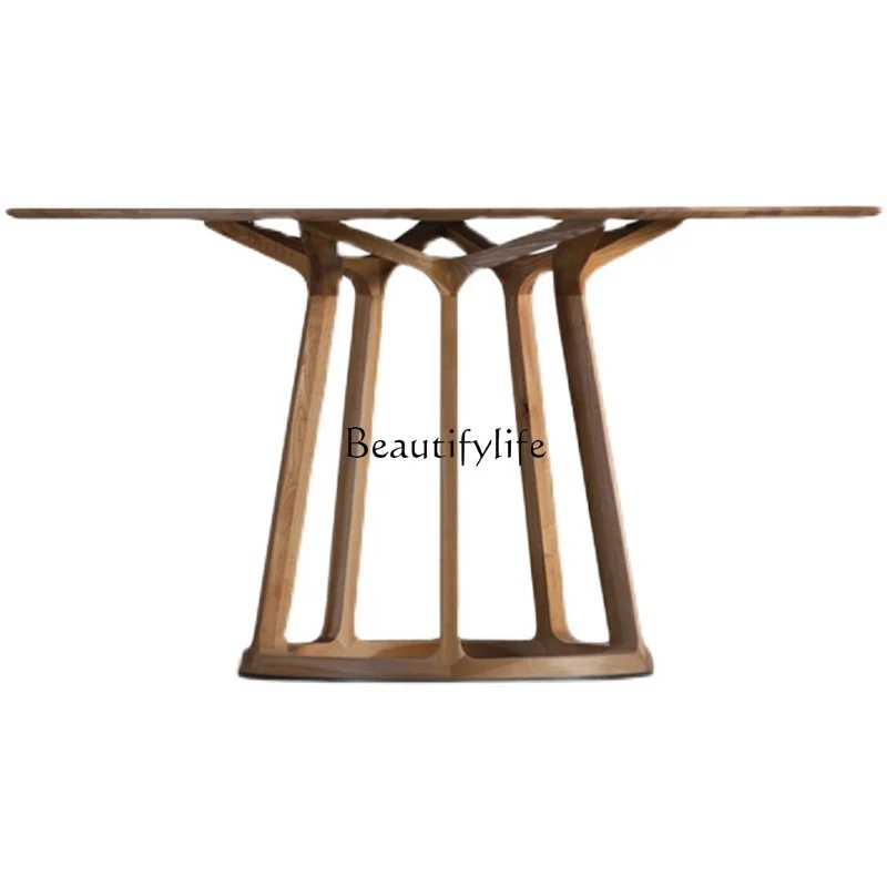 

North American imported black walnut solid wood round table Nordic round dining table simple