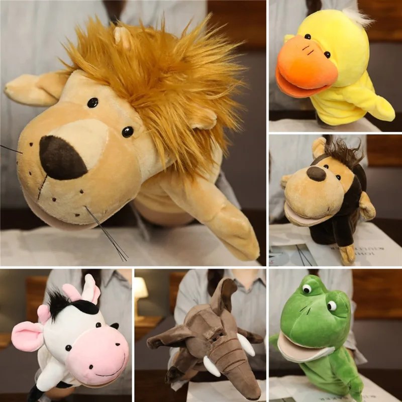 Jouets animaux en peluche, marionnette à main, poupées Kawaii, jouets éducatifs pour bébé, Lion, éléphant, lapin, singe, cadeaux pour enfants