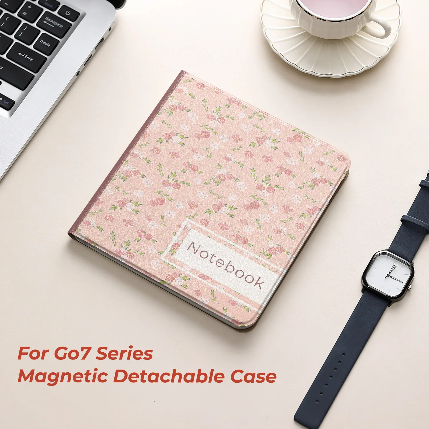 twosheep Floral Notebook Abnehmbare magnetische Hülle passend für Boox Go7 Go Color7 GenII GenI Leaf3 Leaf3c Leaf2 7" Auto Sleep Shell – Detail 9
