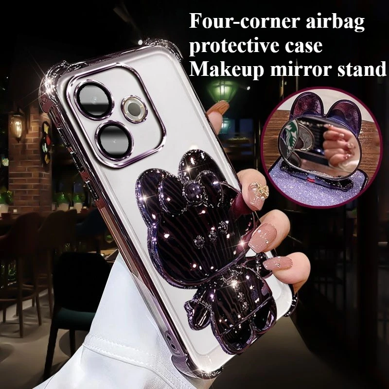 Fashion Glitter Mirror Holder Phone Case For Vivo V60 50 40 E Lite V40Pro Four-coner Enhance Airbag Anti-Fall Protect Back Cover view 5