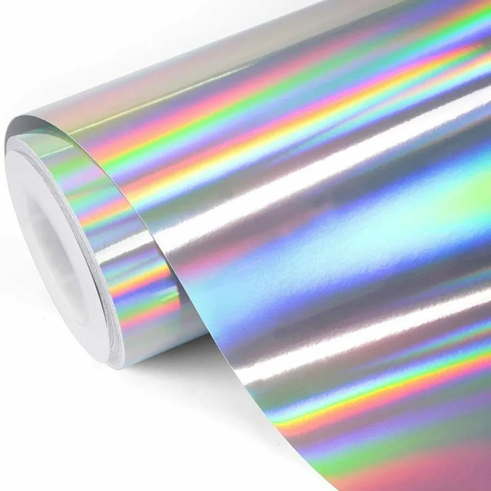 HTVRONT 30x150cm/12X5ft Glitter Holographic Metallic Heat Transfer Vinyl Roll for T-shirt Printing Craft Iron on HTV Film