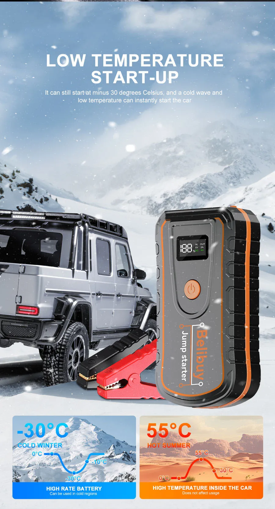 12V Auto-Starthilfe, Tragbare Notfall-Starter-Powerbank, Auto-Batterie-Booster, Autoelektronik-Zubehör für Notfälle – Detail 6