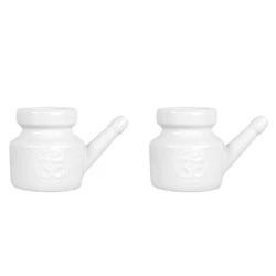 2X 350Ml Ceramic Neti Pot Nose Cleaning Pot Durable Leakproof Spout Pot For Nasal Rinsing Nose Washing Men Women, White