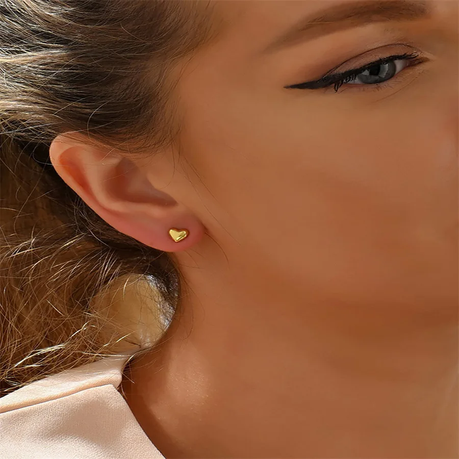 Small Golden Heart Stud Earrings Cute Stainless Steel Jewelry Gifts for Women And Girls Valentine's Birthday Present