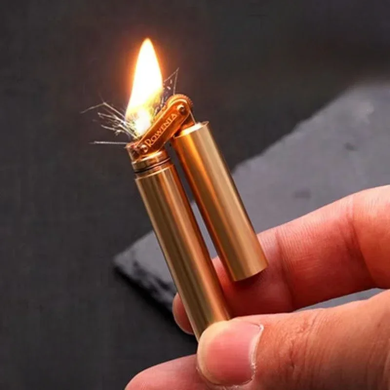 MIni New Brass Kerosene Nunchakus Lighters Windproof Mini Retro Grinding Wheel Ignition Flint Free Fire Men Smoking Toy Gift