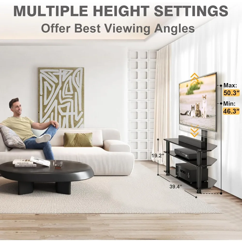 Swivel Floor TV Stand with Table for 32-70 Inch TVs, Universal Height Adjustable TV Floor Stand with Large Storage Shelves