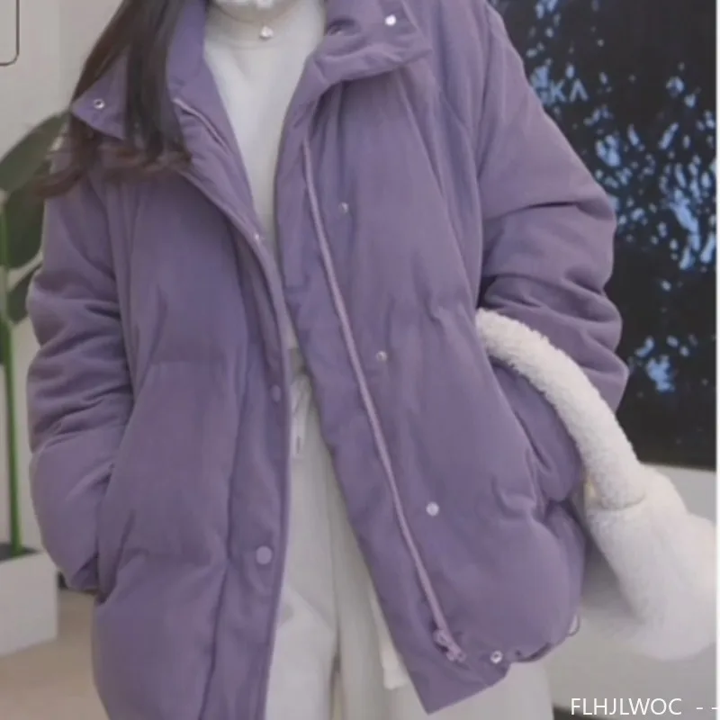 Cord-Baumwolle, 2025, Winter-Rollkragenpullover, warme Oberbekleidung, Mäntel, Kuchen, koreanischer Stil, niedliche Mädchen, kurze Daunenjacke, kurze Damen-Parkas