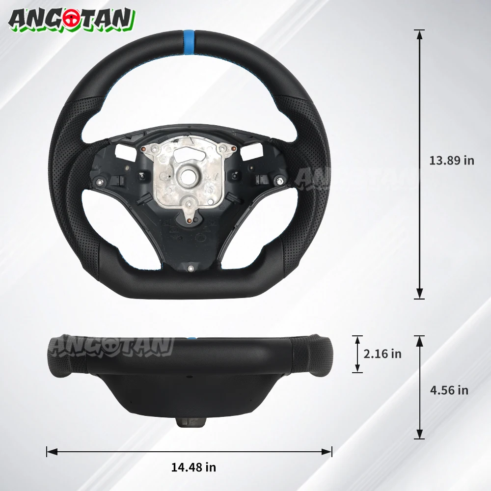 عجلة قيادة جلدية كاملة لسيارات BMW E90 E91 E92 E93 E89 E87 E70 E84 E82 E81 328i 335i 135i 325i مع خط مركزي للخياطة الزرقاء #4