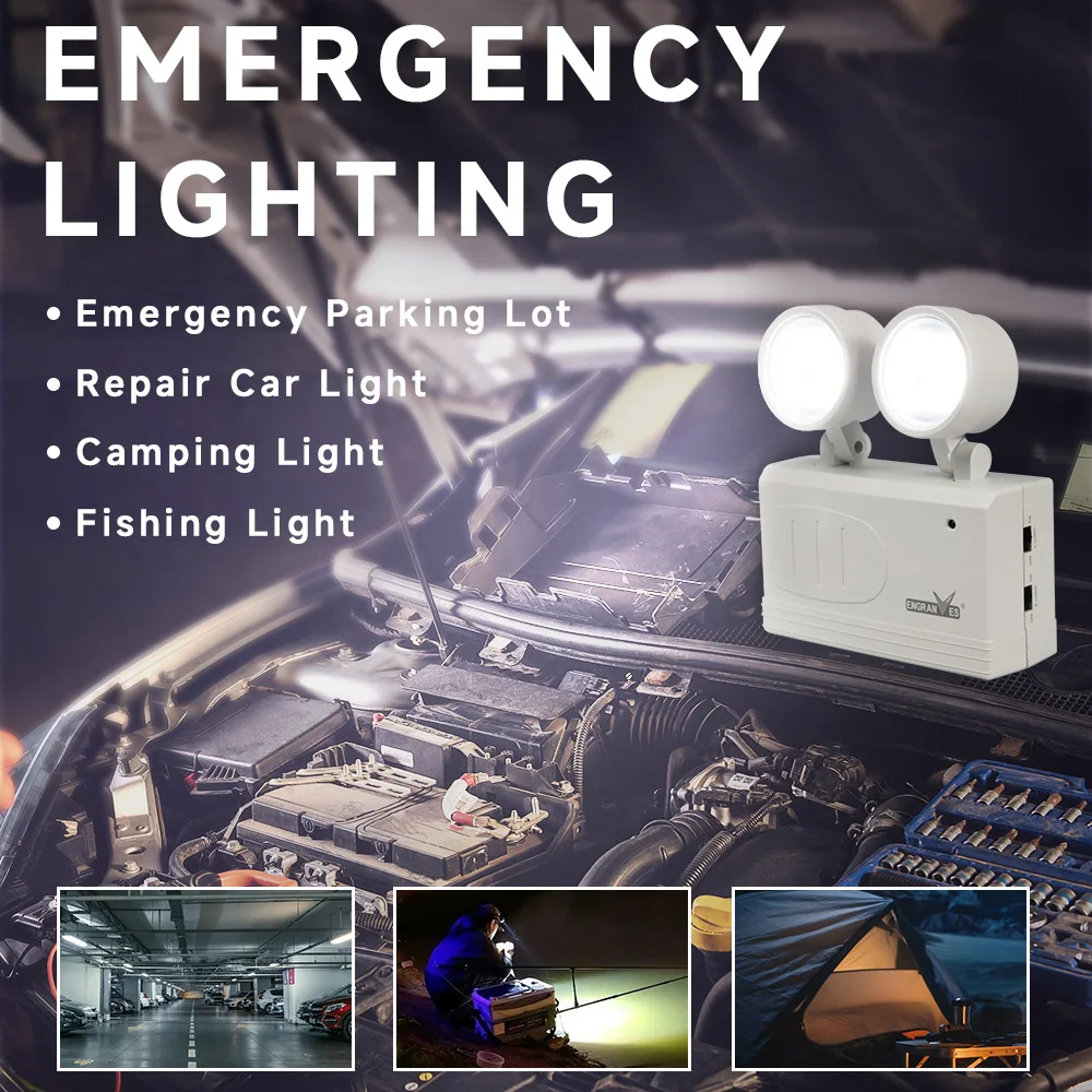 LED Emergency Lights Two Head Adjustable Commercial Emergency Lamp Fire Fighting Light Wall-mounted Rechargeable Exit Light