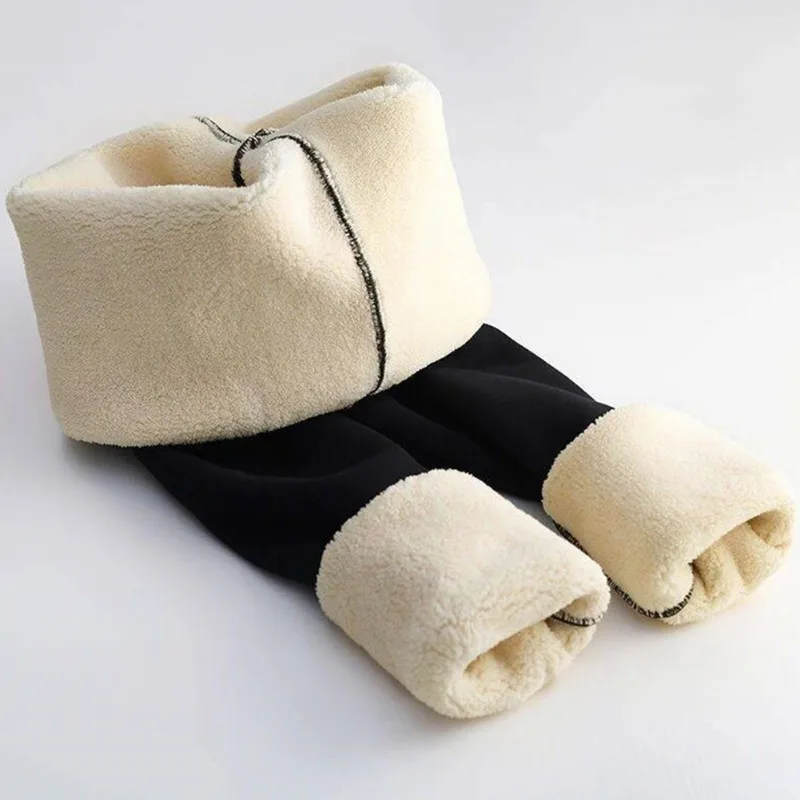 Fleece Lined Thermal Leggings Women Winter Leather Label Tights High Stretch Warm Fleece Lined Pants Outdoor Wear Cold Weather
