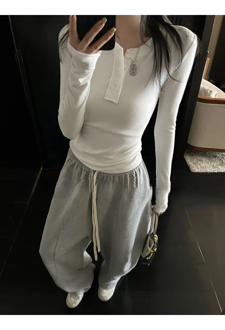 

Футболки с длинным рукавом в стиле K-pop для женщин, с воротником, классический дизайн, хлопок, модные, для офиса, деловые, элегантные, подходящие для работы.