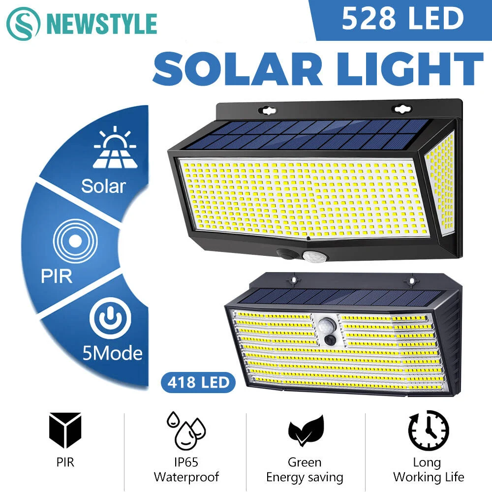 528LED солнечные фонари с датчиком движения, уличный 5-режимный светильник безопасности, водонепроницаемый прожектор на солнечной энергии, наружный двор, стена, сад
