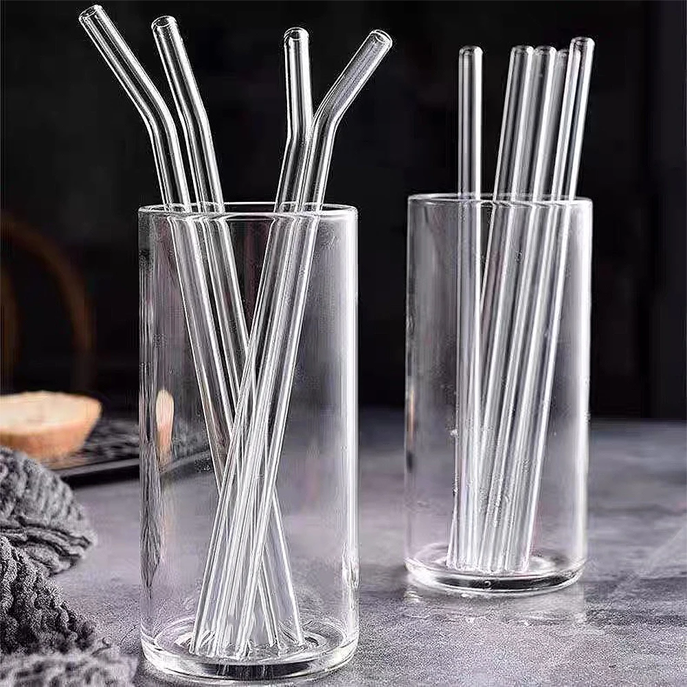 Reusable Glass Straw Set - 4PC Colorful Heat-Resistant Straws, 8-inch Smoothie Straws with Cleaning Brushes - Eco-Friendly Drink