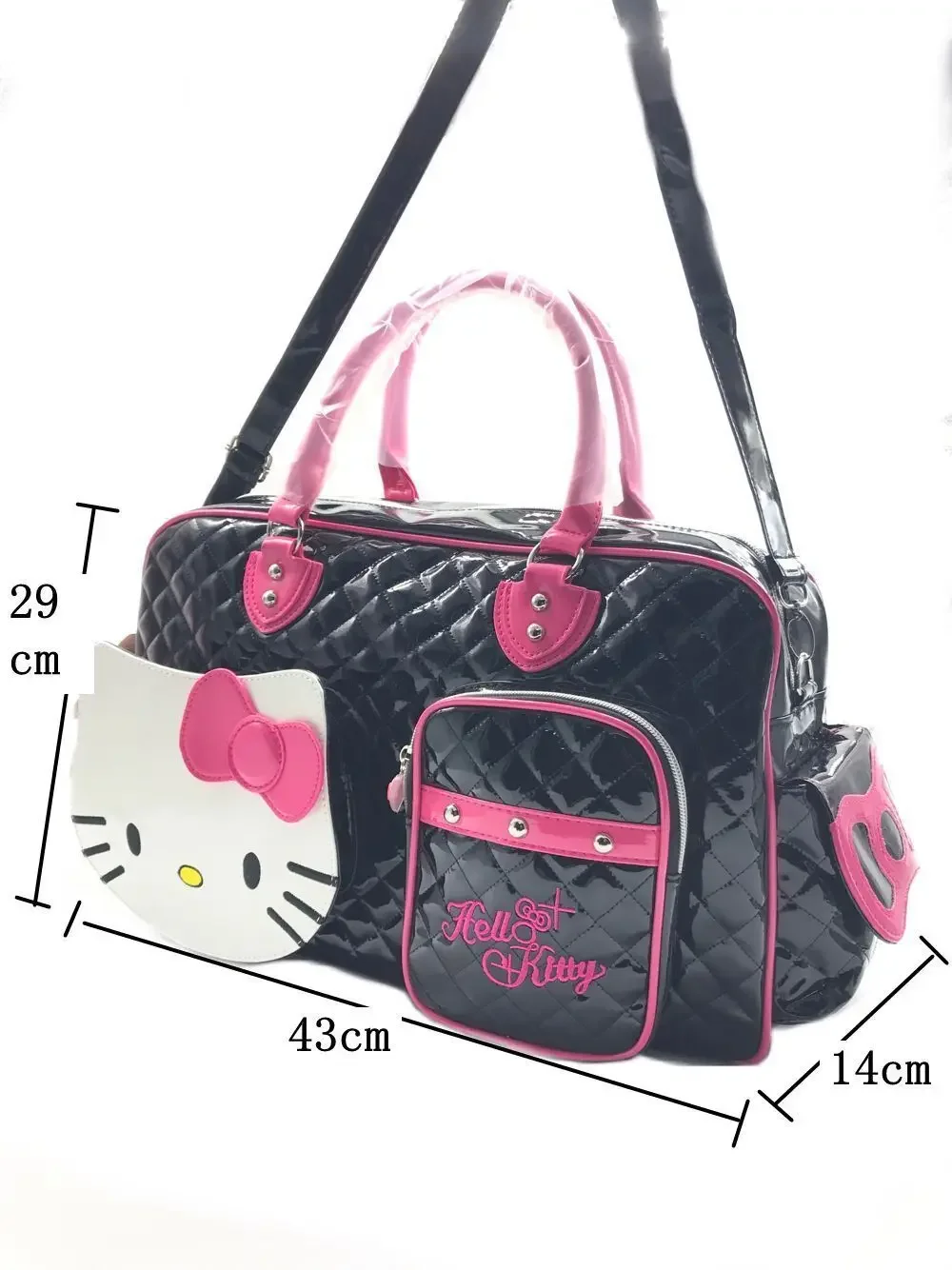 Hello Kitty Kawaii Sanrio Y2k Torebka o dużej pojemności Torba na ramię Cartoon Pu Bright Surface Torba podróżna Girls Fashion Torba podróżna