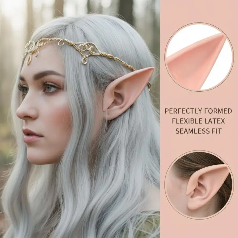Oreilles d'elfe en latex souple non toxique, crocs de vampire, aspect réaliste, ajustement confortable pour les fêtes d'Halloween et les cosplay