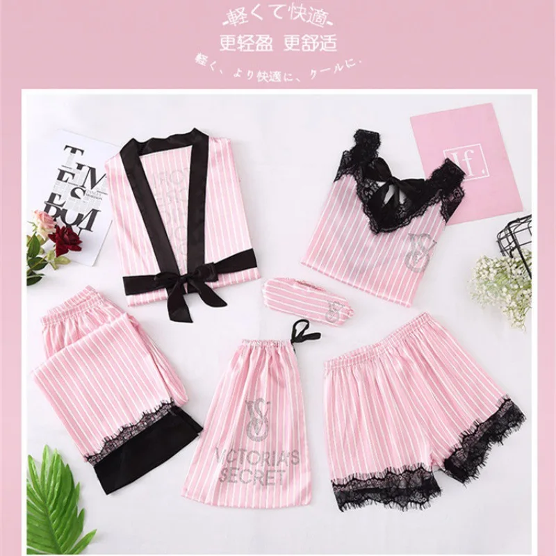 

Новый сексуальный женский комплект для сна из ледяного шелка: пижама, халат, кружевная отделка, 4 предмета, домашняя одежда, женская ночная сорочка