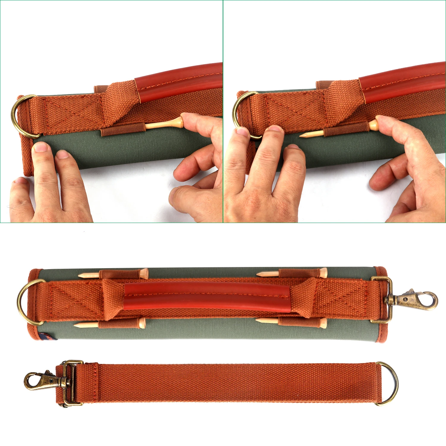 Tourbon Design Vintage Golf Club Carrier Padded Clubs Protection Storage Canvas & Leather Golf Gun Bag Holder