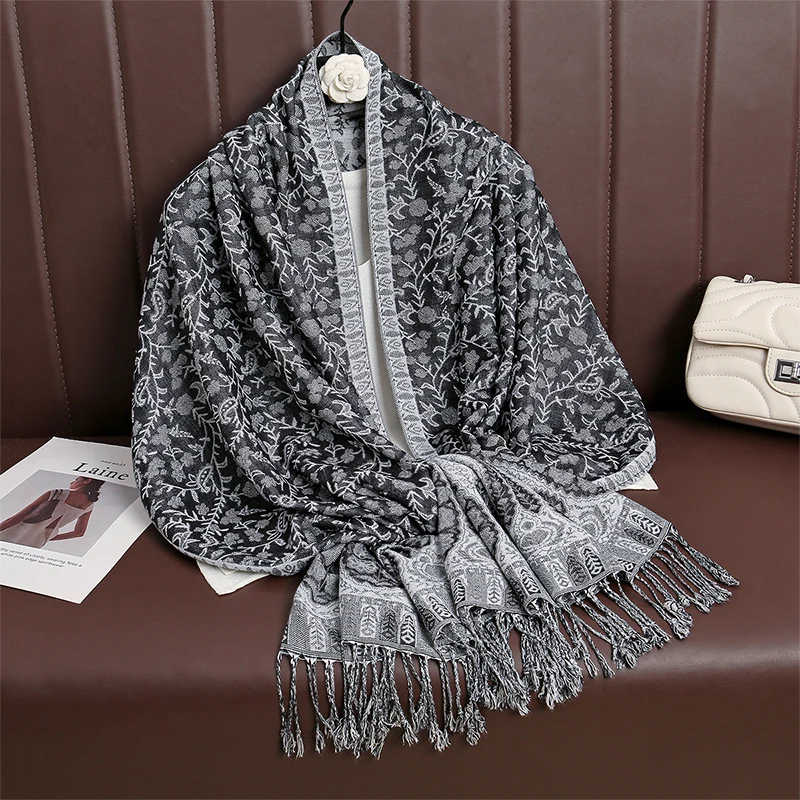 2024 New Winter Women Cotton Jacquard Scarf Big Shawl Fashion Elegant Lady Long Printing Decorate Scarves Sun Protection Bandana