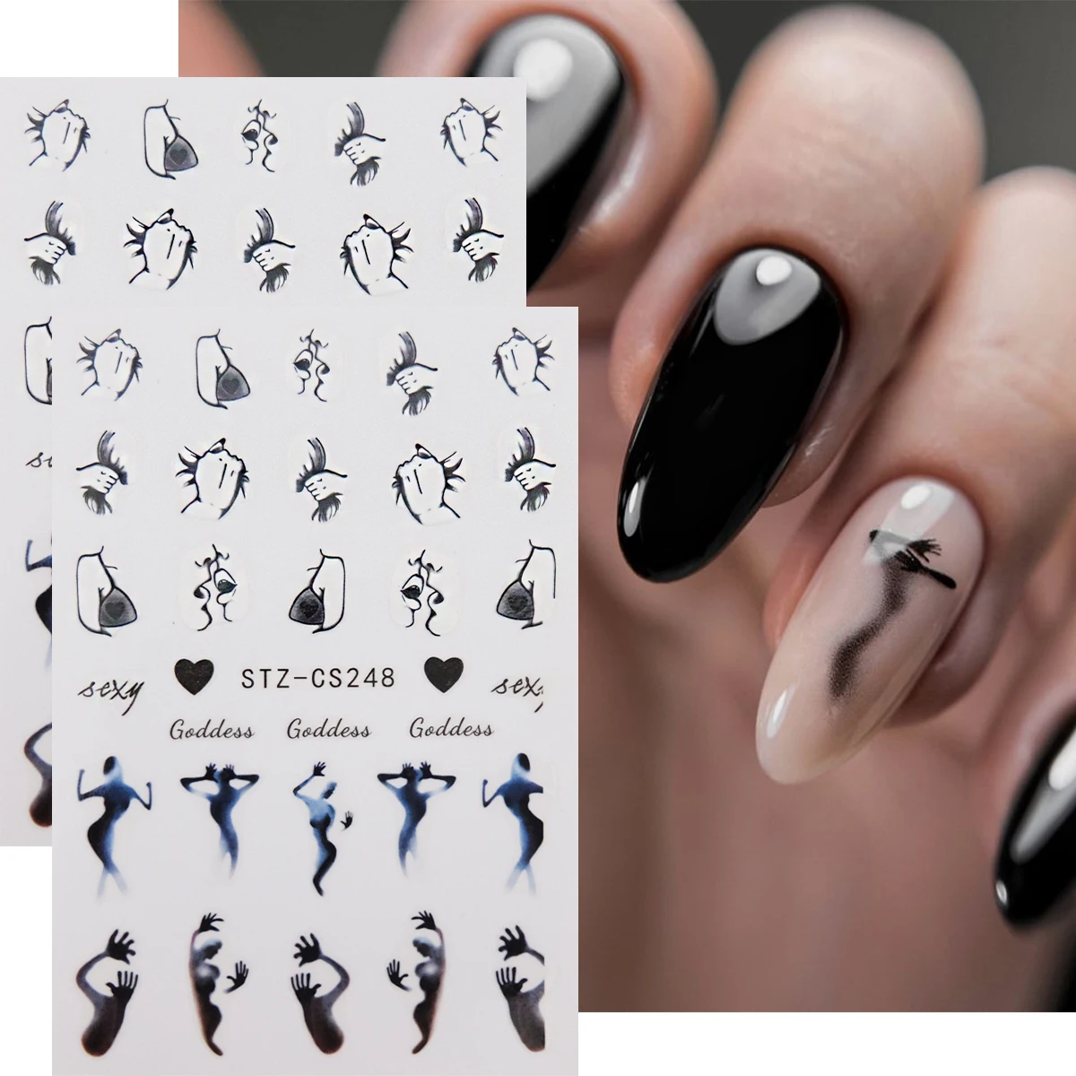 2pcs Gothic Halloween Nail Stickers, Smoke Silhouette, Ghost, Heart, Skull, Devil Wings Nail Decals DIY Style Nail Decoration