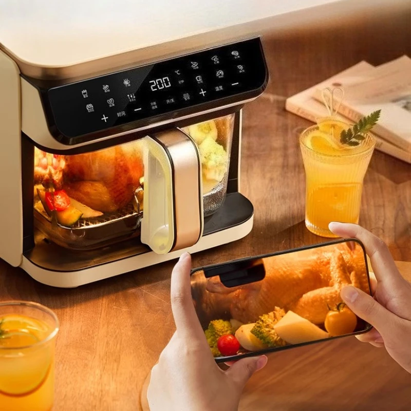 transparent visual household no-turn-over high boron glass liner water tender baking machine 6L air fryer