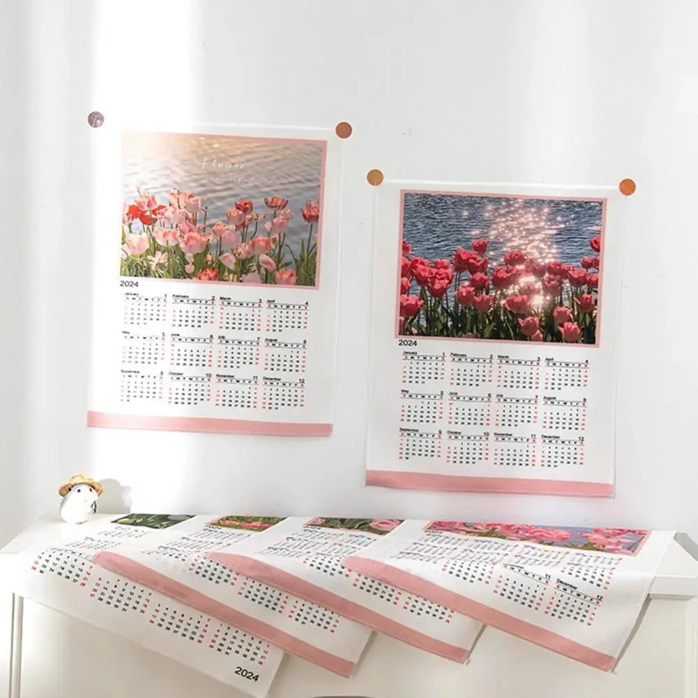 2024 Calendar Hanging Cloth Soft Rich Color Exquisite Pattern Easy Install Decorative Wall Tapestry Background Calendar