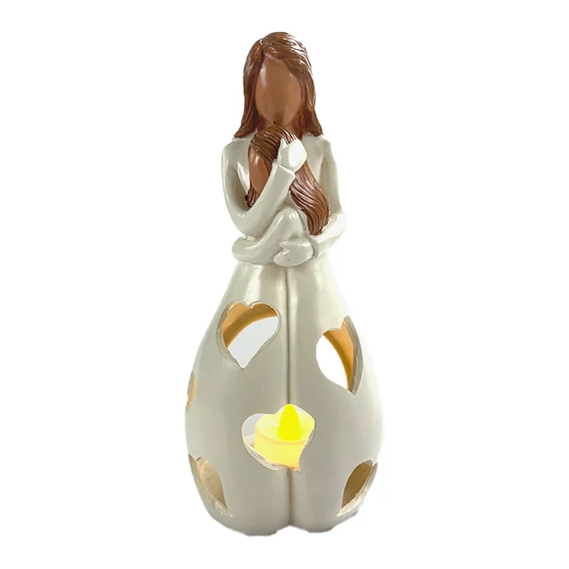 COME Candle Lamps,Candle Holder Statue Mom And Daughter,Valentines Day Gifts For Daughter Great Mother Gifts Easy To Use 22Cm X