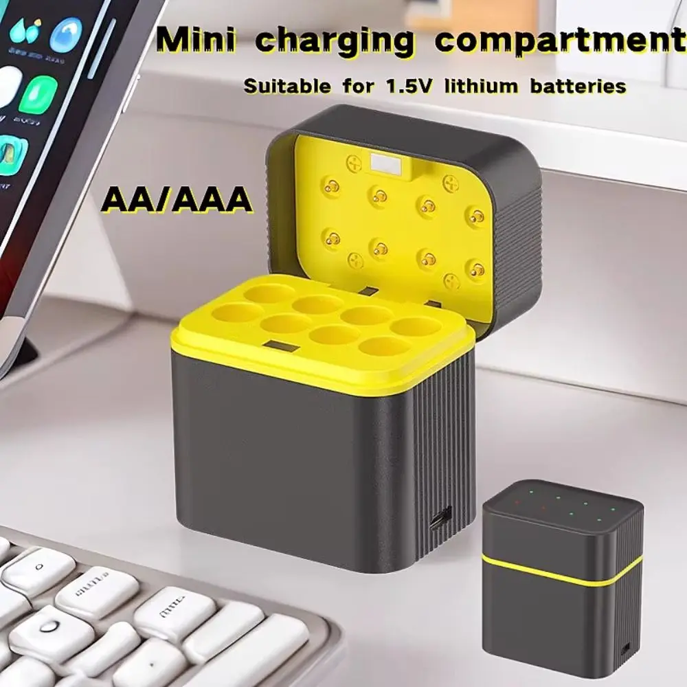 1.5V AA/AAA Lithium Battery Charger 8 Slots Intelligent Flip-top Battery Charging Case 1200 Times Recycle Type-C Port