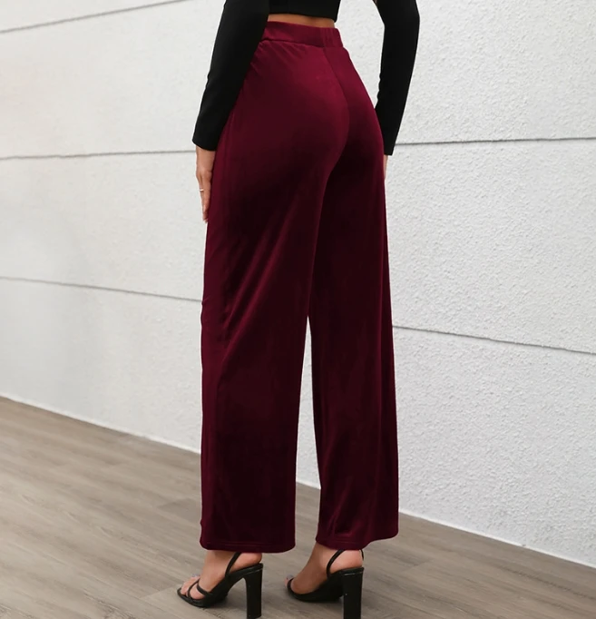 Fashionable Autumn Pants Commuting Style High Waisted Temperament Velvet Wide Leg Pants for Women Shipped Within 48 Hours