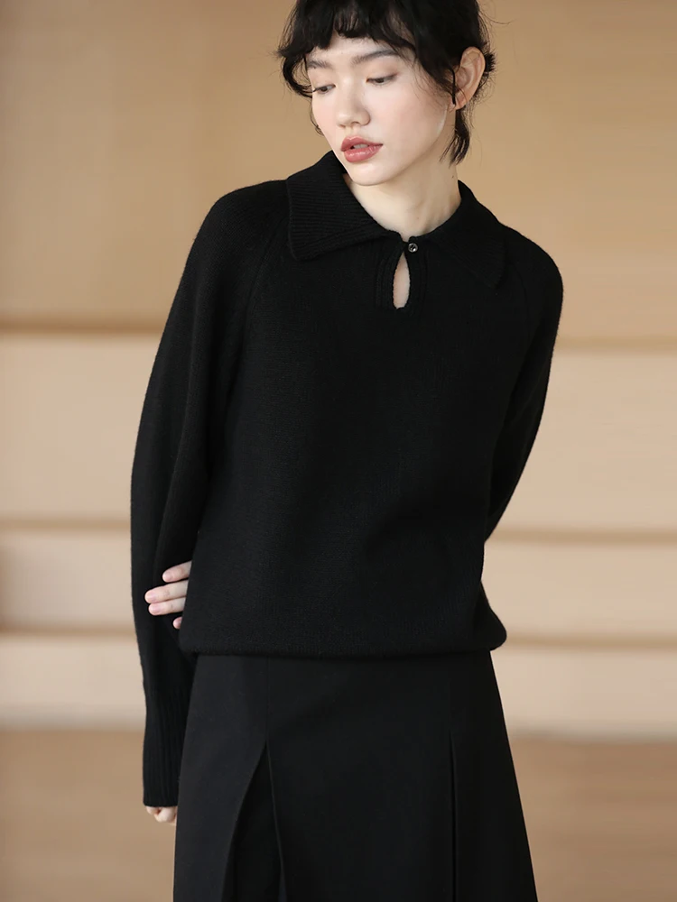 

Hacikis, новый зимний шерстяной вязаный свитер с воротником на одной пуговице, облегающая внутренняя одежда, удобная женская мода для поездок на работу