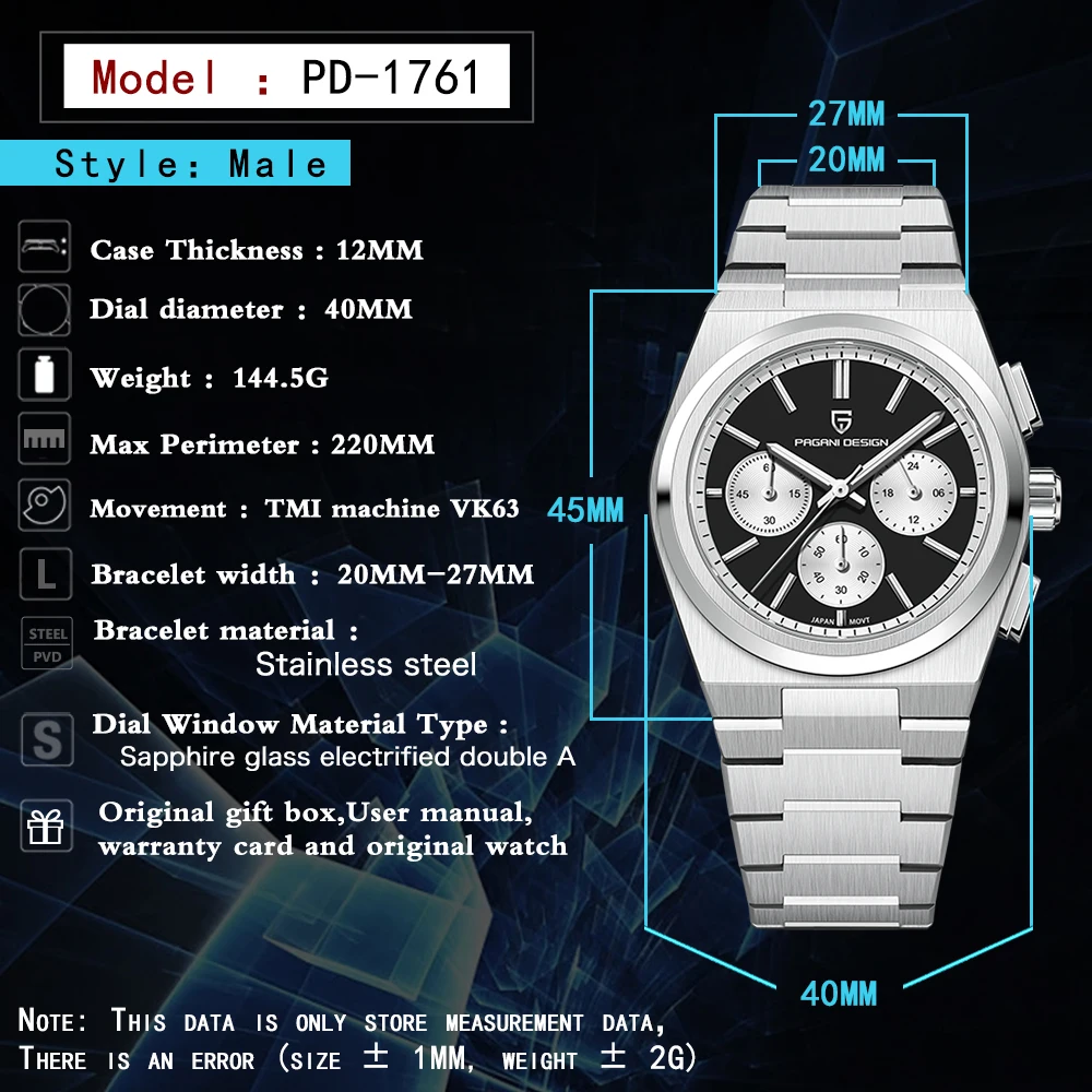 PAGANI DESIGN 2024 New Men Watches Quartz Business Watches VK63 Mens Clock Top Brand Luxury Watch Men Chronograph Watch for Men