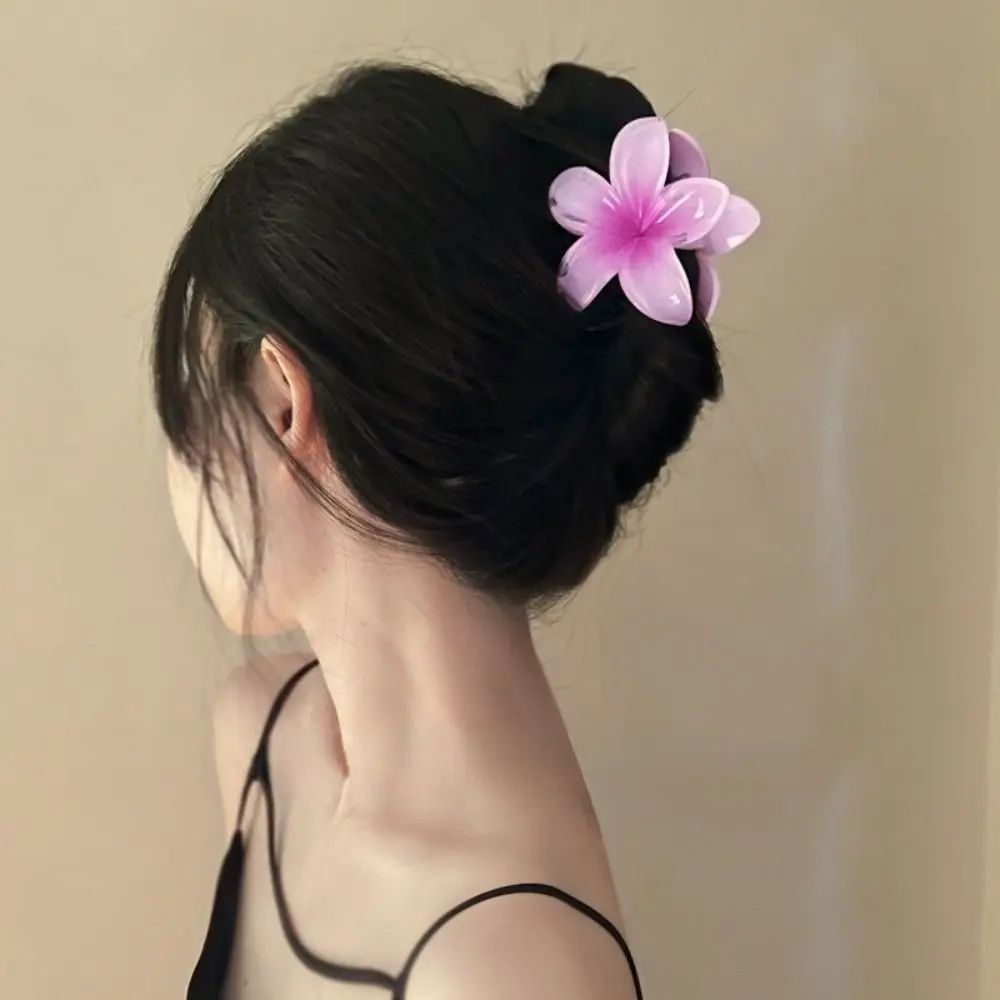 Plástico Cabelo Garra para Meninas, Bonito Tubarão Clipe, Bohemian Styling, Plumeria Flower Shape Hairpins