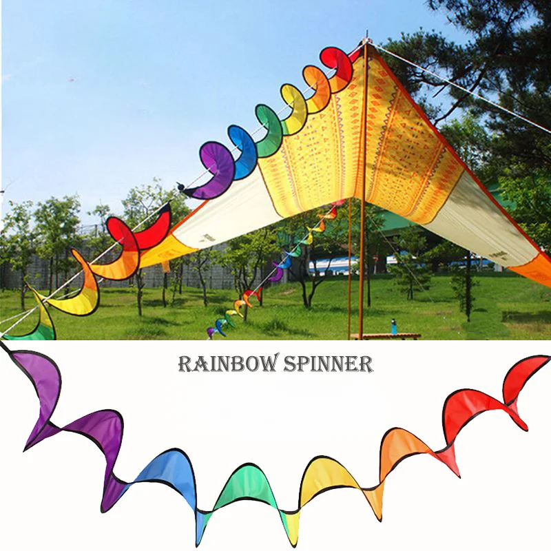 Regenbogenfarbene Campingzelt-Dekoration Faltbare Regenbogen-Spiralwindmühle für Außendekoration Outdoor-Campingzelt-Zubehör
