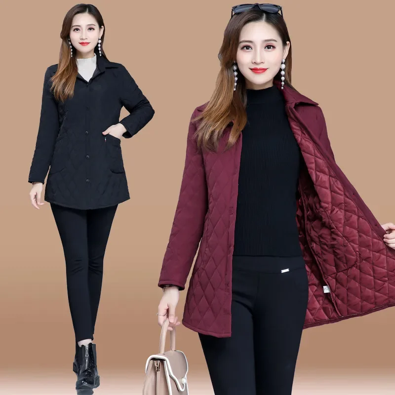 

Middle-aged Women Clothing Lapels Design Winter Medium Long Styles Warm Loose Jacket Female Solid Fashion Single Breasted Coats