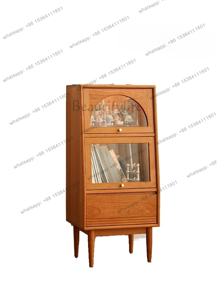

Nordic medieval solid wood vertical storage cabinet household small apartment decorative cabinet