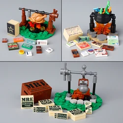 WW2 Military Food Printed Building Blocks Russia French US Army Soldier Figures Infantry Warfare Accessories Weapons Bricks Toys